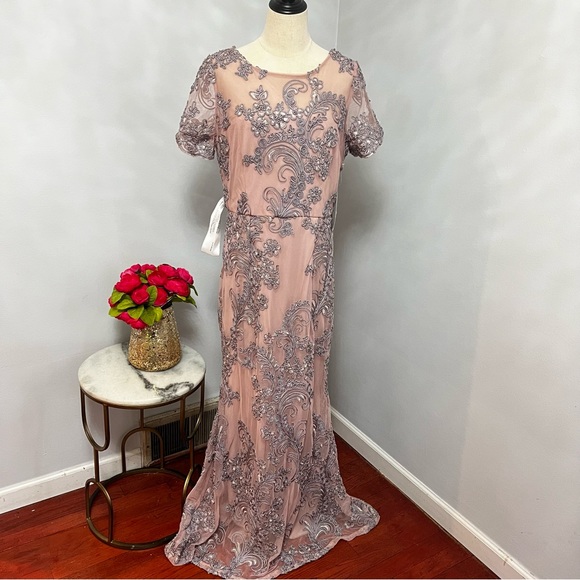 JS COLLECTION Pink Soutache Short Sleeve Full-Length Formal Dress / Gown - NWT - Picture 6 of 17